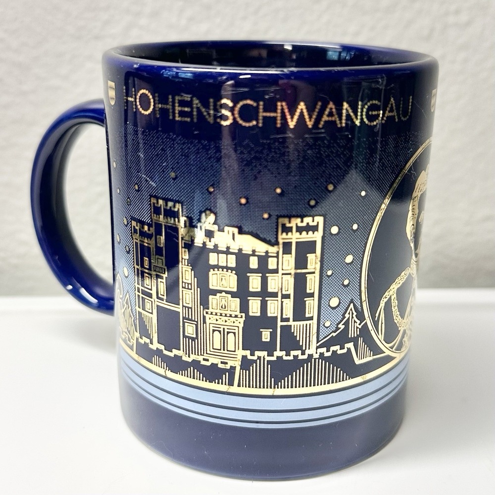 Vintage Hohenschwangau Neuschwanstein Castle Germany Blue Gold Coffee Mug